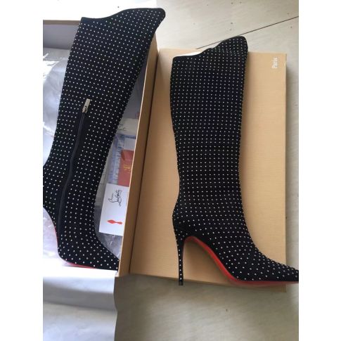 CL Alta Botta Plume Boots 100mm Suede Studded Black