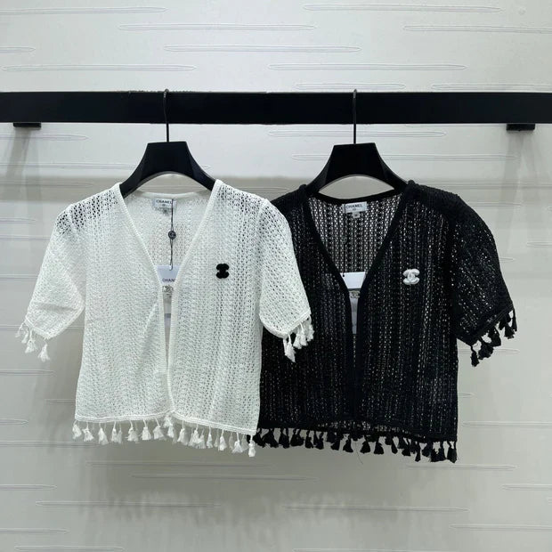 Chanel 2026 Crochet Knitted Cardigan Black and White Cotton