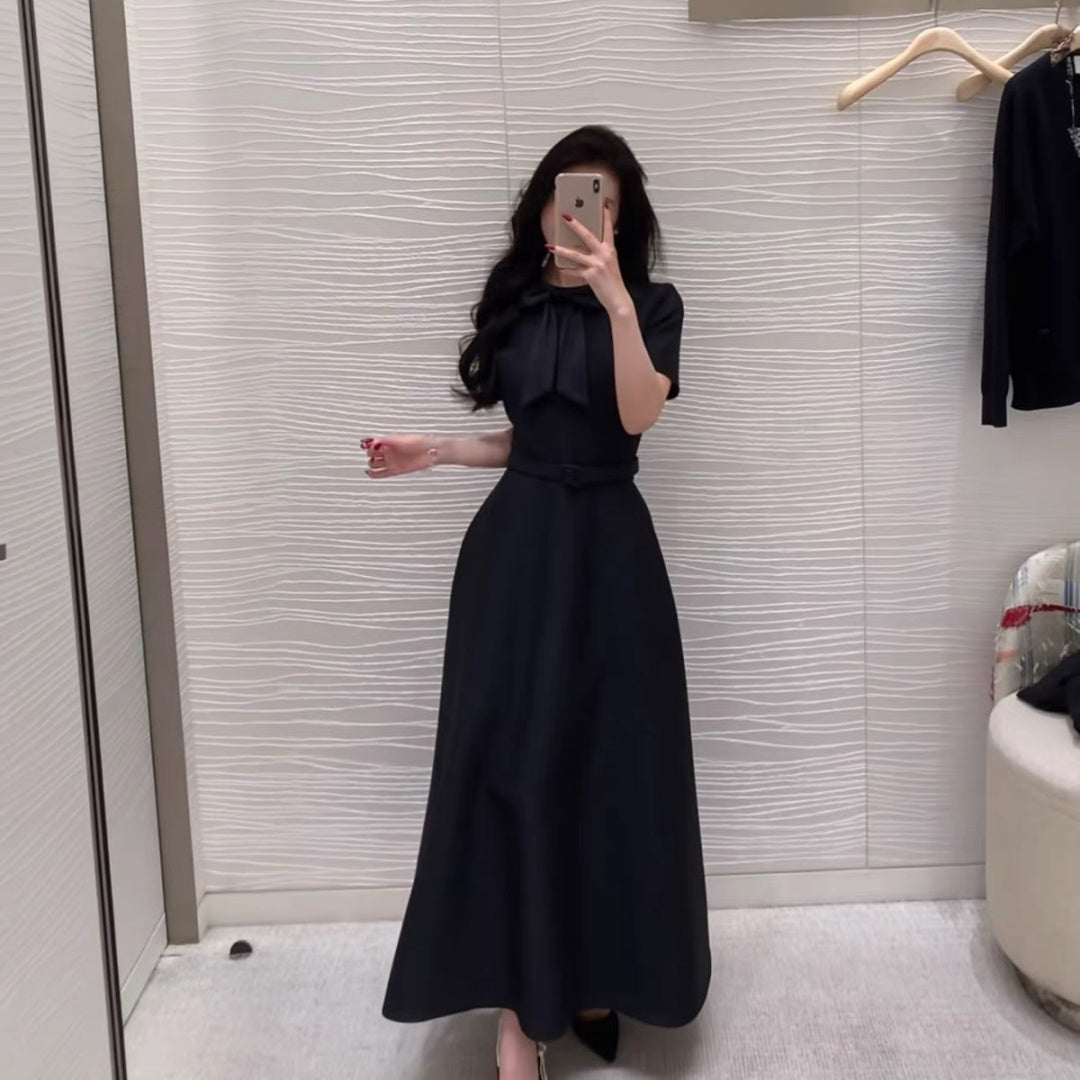 CD 26s Mid-Length Belted Dress Black Wool Silk 394161