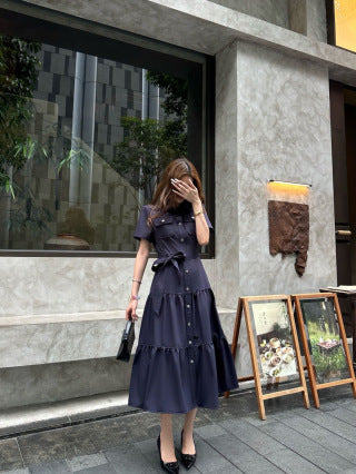 CD 26s Tiered Midi Dress Blue Polyester 394981
