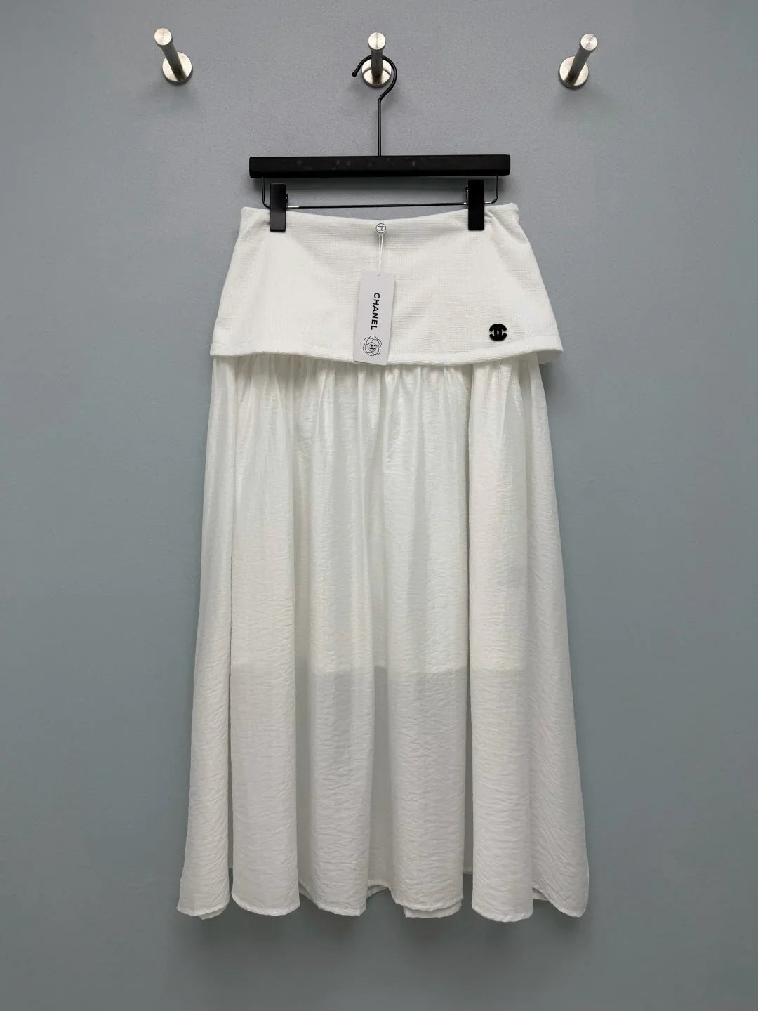 Chanel 2026 Double C Embroidered Patchwork Gauze Skirt Cotton 408887