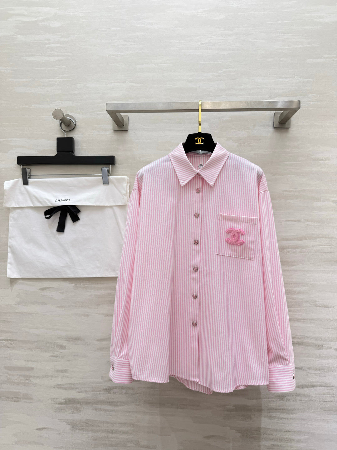 CC 26s Striped Long-Sleeve Shirt Pink Cotton 414115