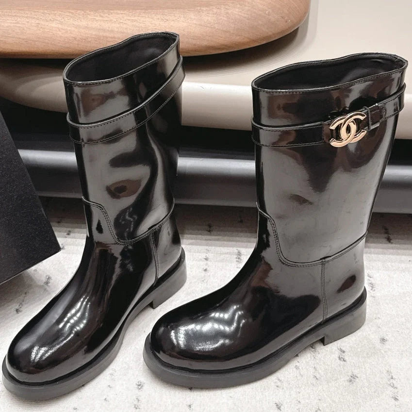 Chanel 2026 Round-Toe Zip-Up Mid-Calf Boots Cowhide 976099