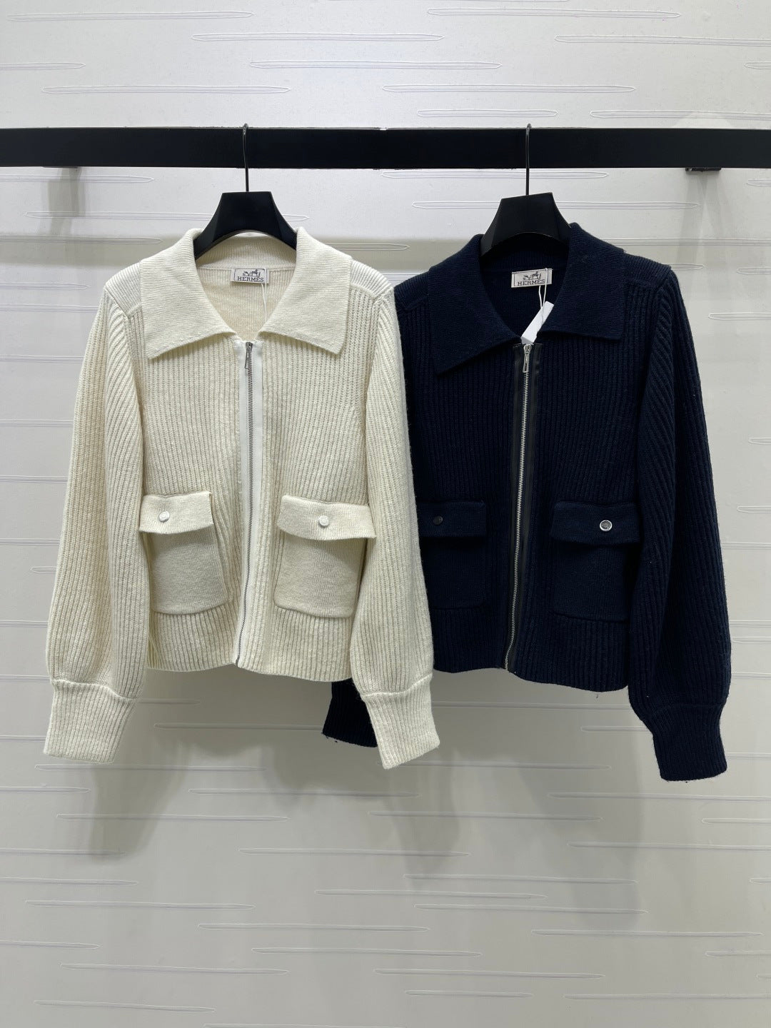 HM 26s Zip Up Cardigan Wool White Knit 439789