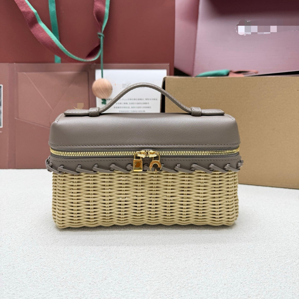 Loro Piana 2026 Extra Pocket L19 Bag Beige Pink Rattan Leather