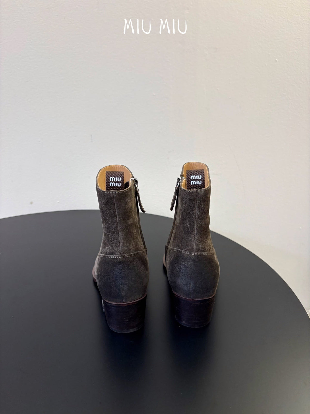 Miumiu 26s Western Ankle Boots Dark Grey Suede