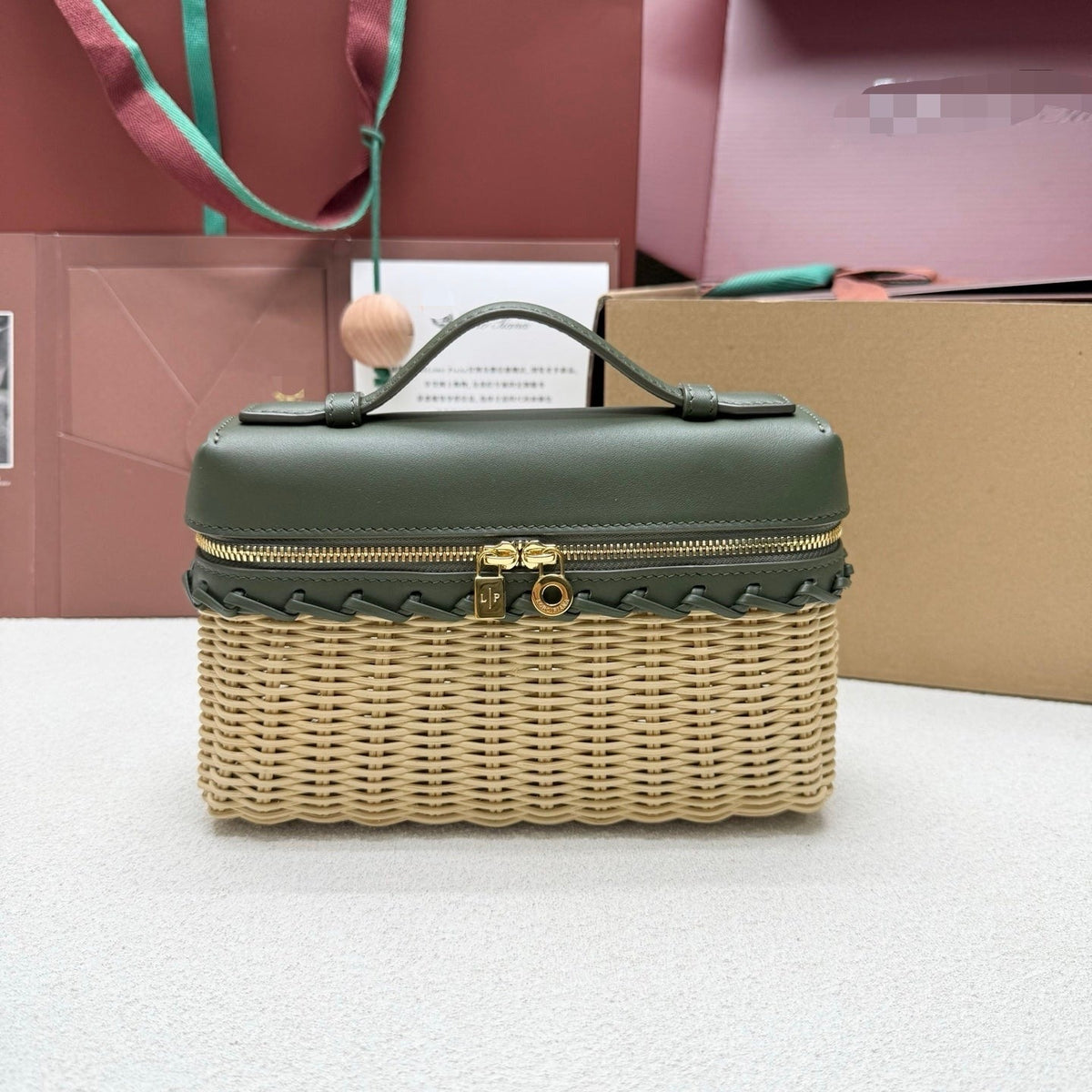 Loro Piana 2026 Extra Pocket L19 Bag Beige Pink Rattan Leather