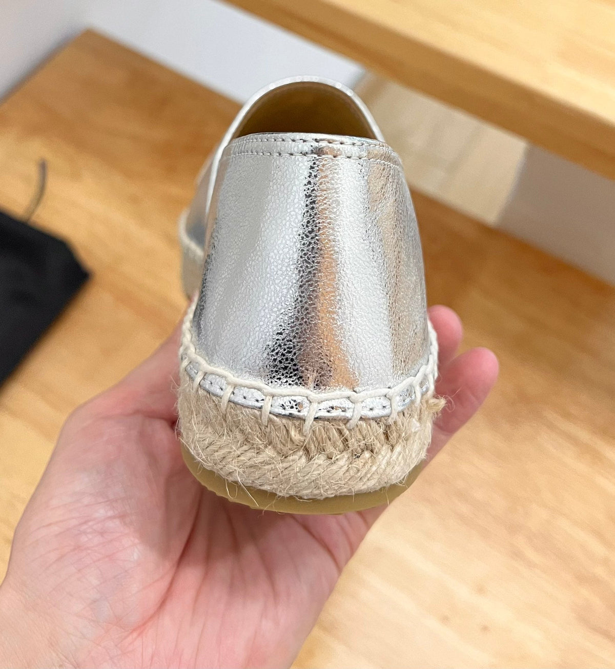 Prada 26s Embroidered Logo Espadrille Flats Silver Calfskin