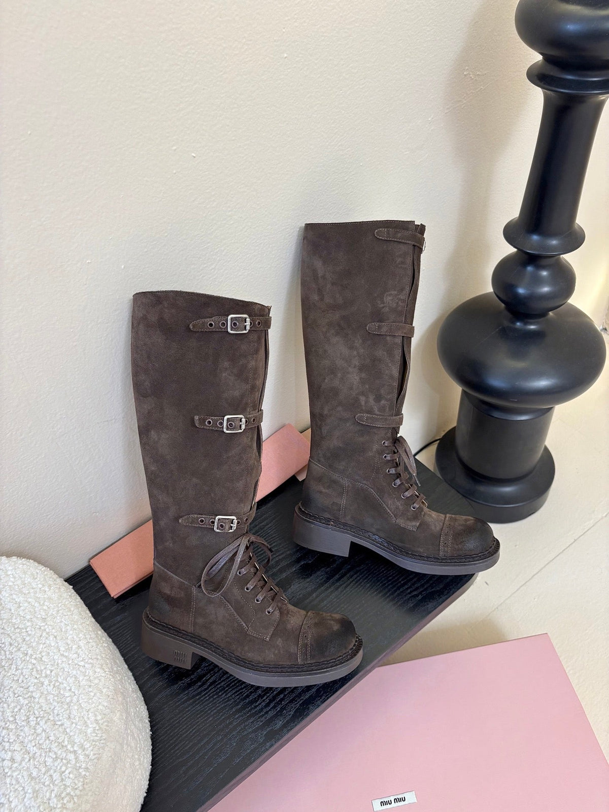 Miumiu 25s Army Boots Dark Brown Suede