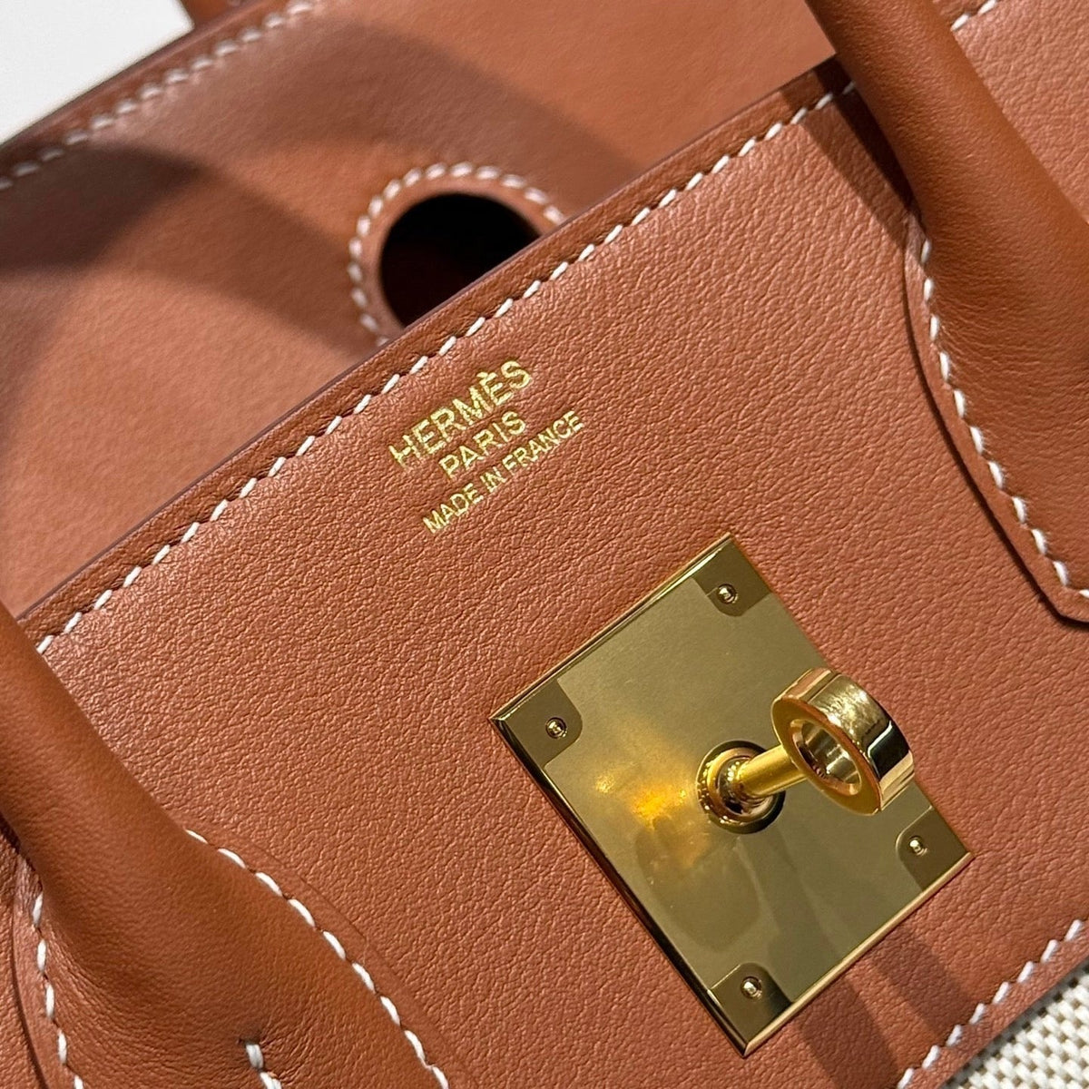 HM Birkin 40cm Golden Brown Swift Cowhide With Horse Totem Beige Canvas Fabric GHW