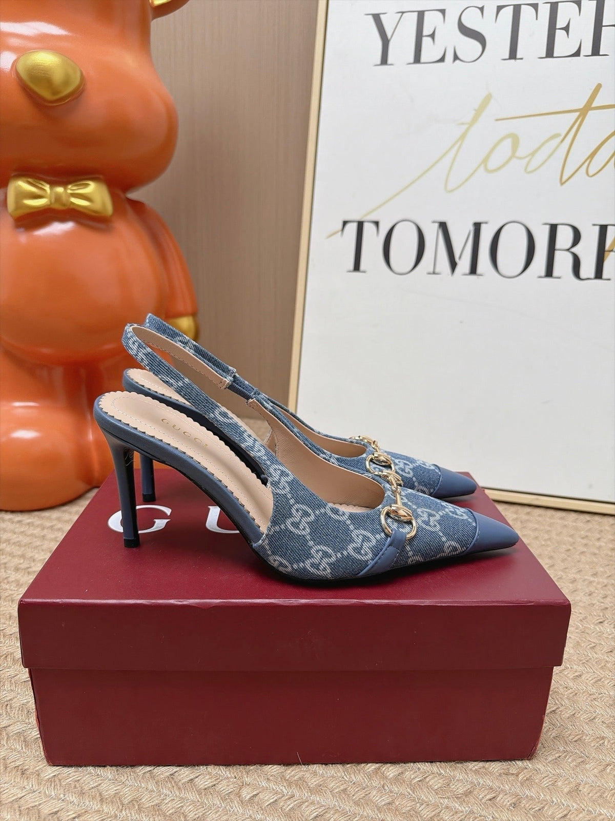 Gucci 26s Slingback Heels 10.5cm Blue Denim Mix Lambskin
