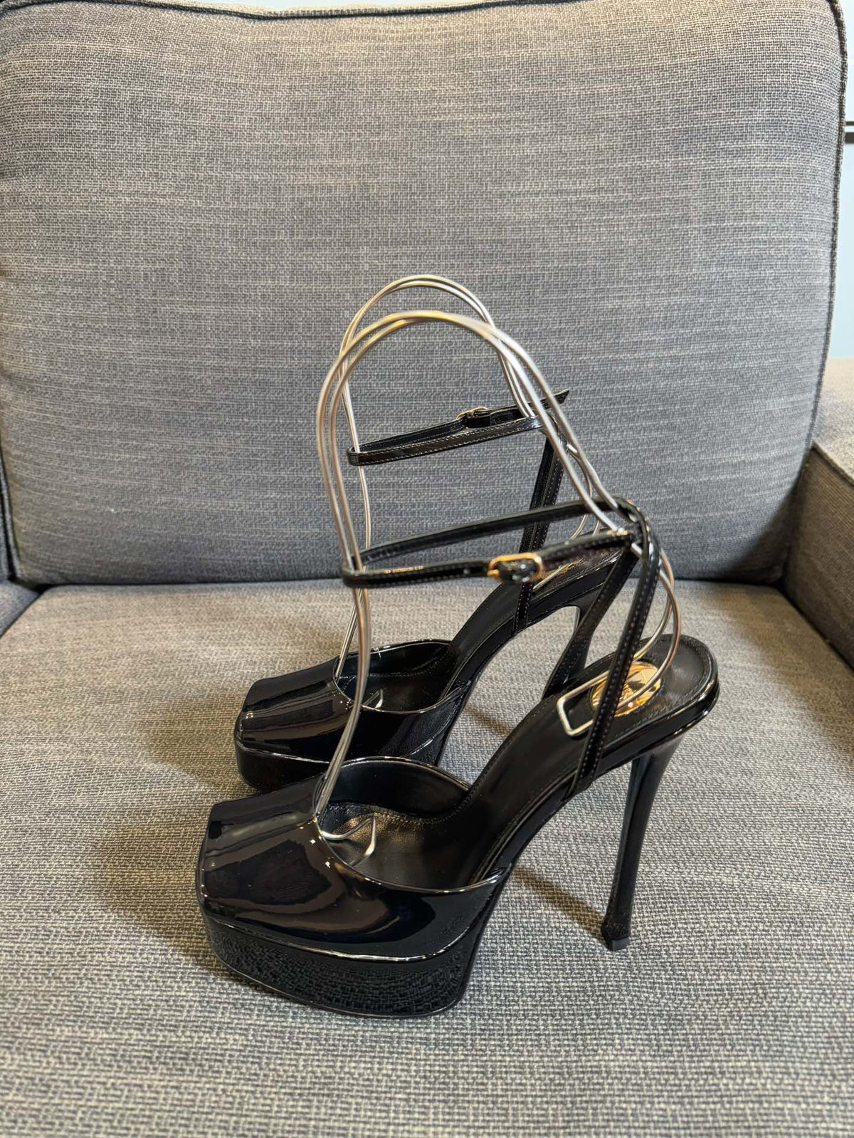 YSL 26S Platform Sandals 150 Mm Black Patent Calfskin