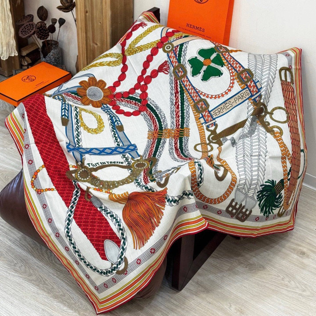 Hermès 2026 Tout en Tresse Scarf 140cm Colorful Silk And Cashmere 218144