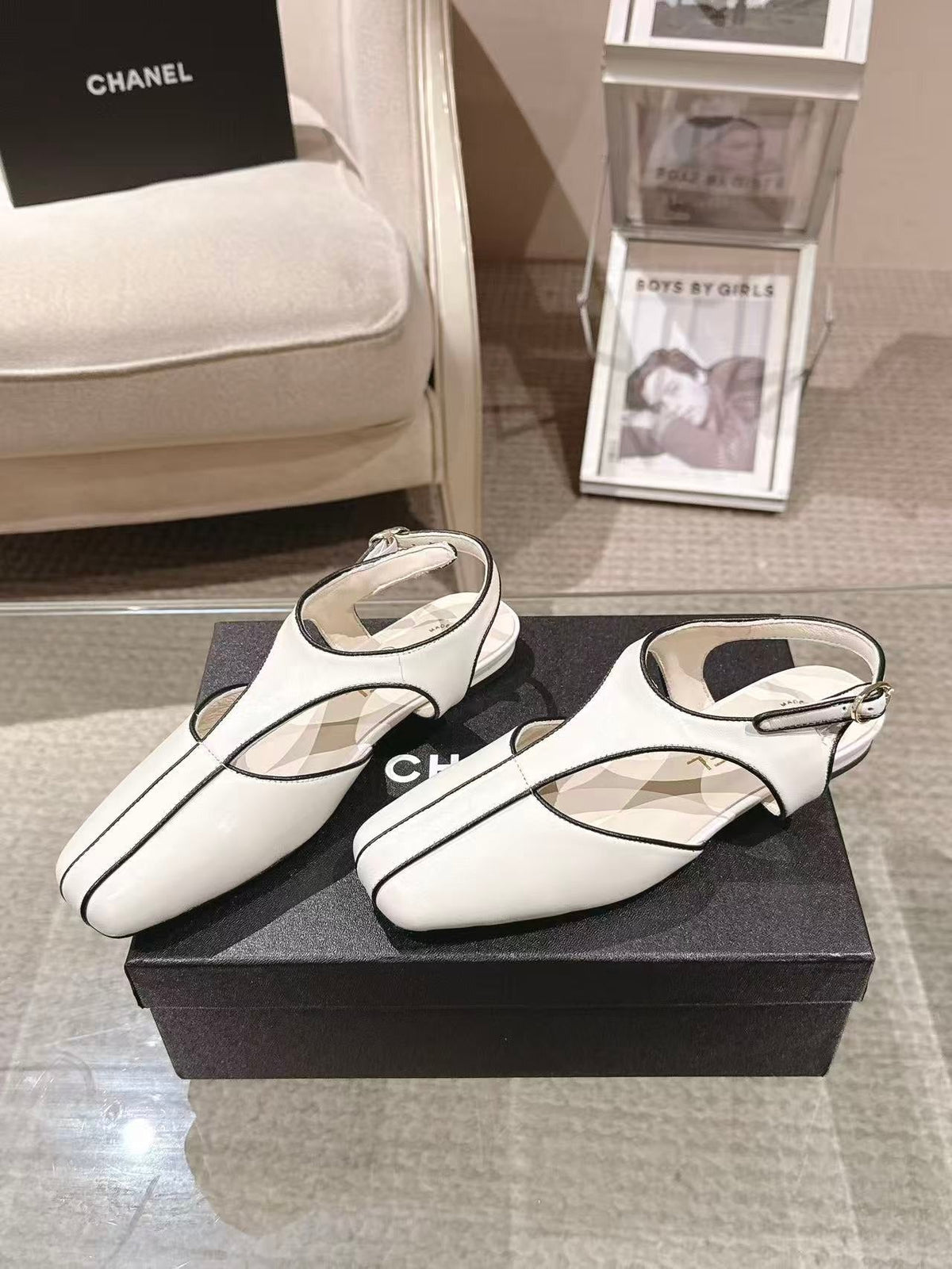 CC 26S Square-Toe Slingback Flats Detail Leather 148811