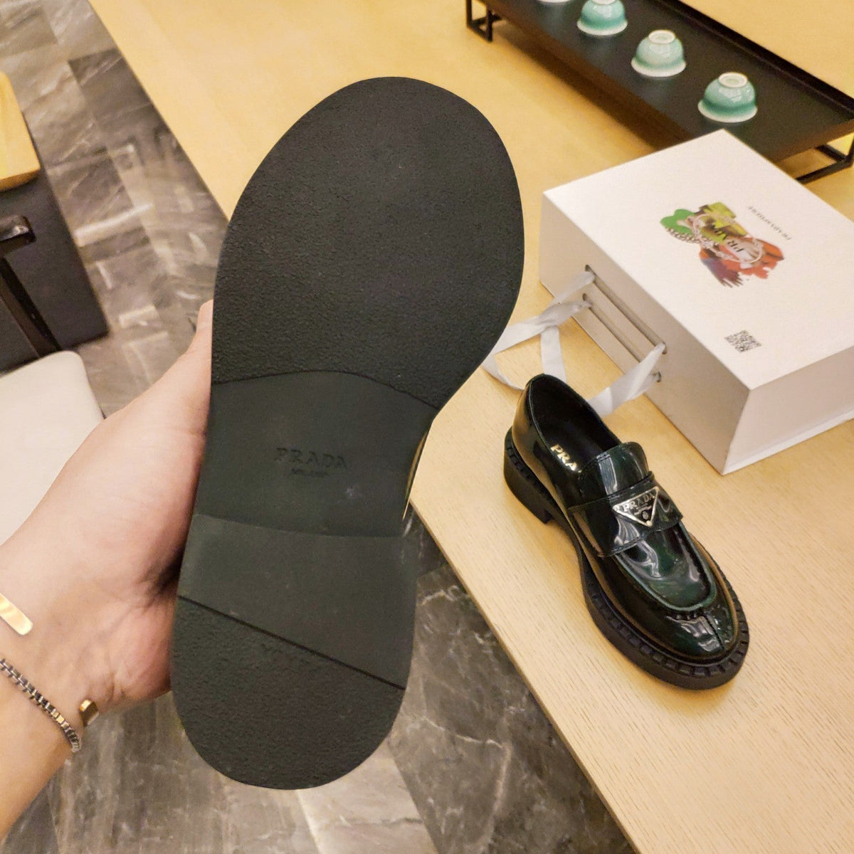 Prada 26S Penny Loafers 55mm Green Patent Calfskin