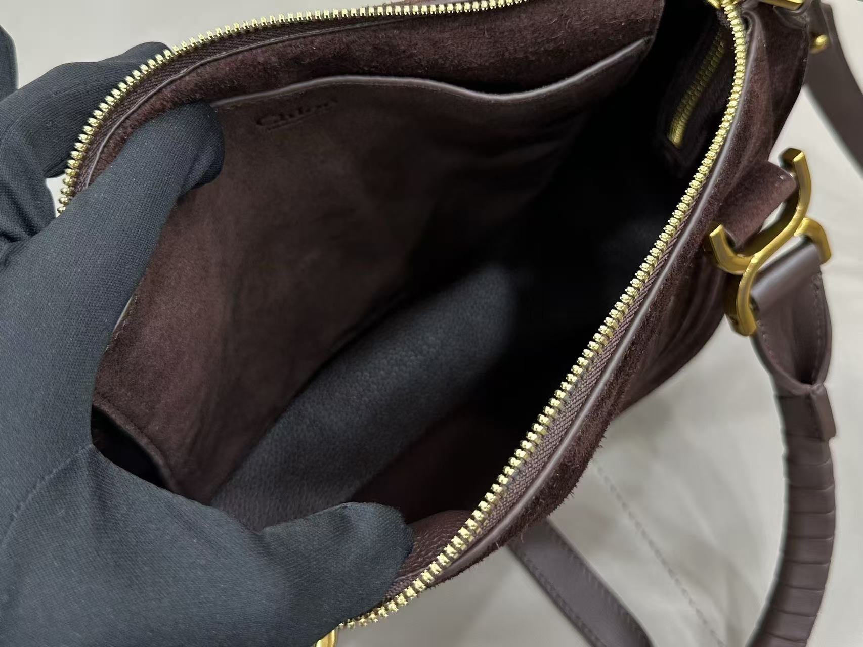 Marcie Bag In Grained Leather Dark Brown Suede