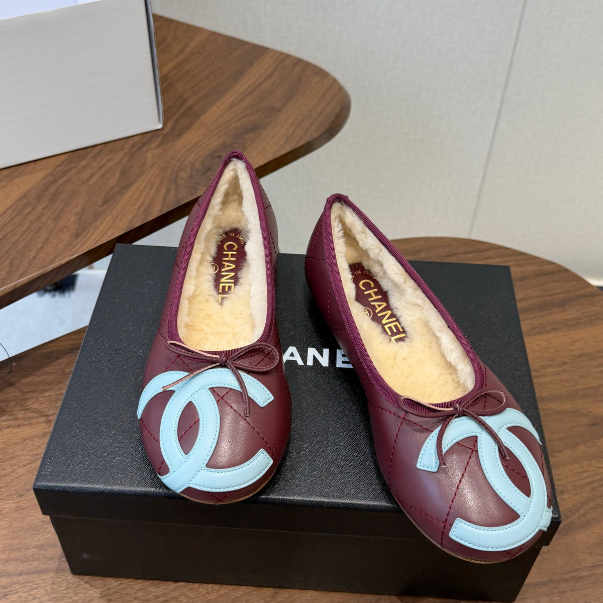 CC 26S Coco Beach Ballet Flats Bow Shearling Lining Lambskin 158502