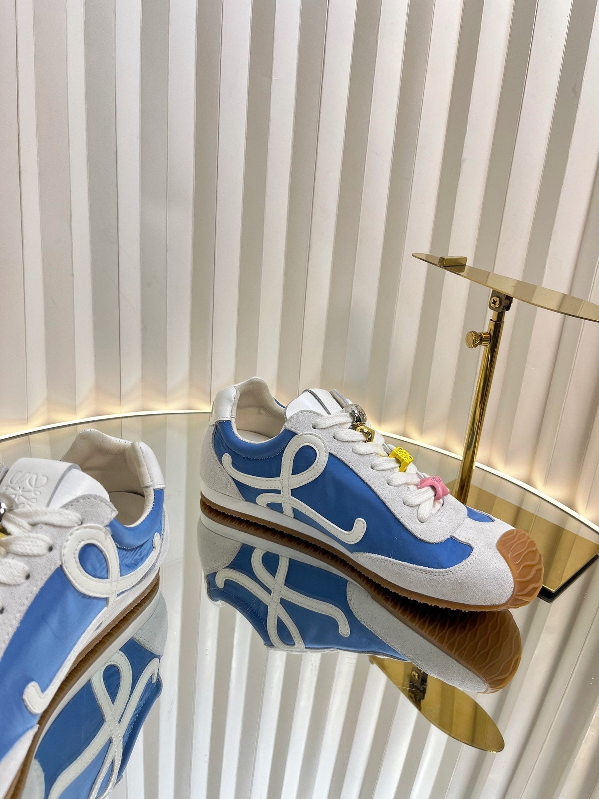 Loewe 26S Runner 2.0 Sneakers in White Suede and Blue Fabric