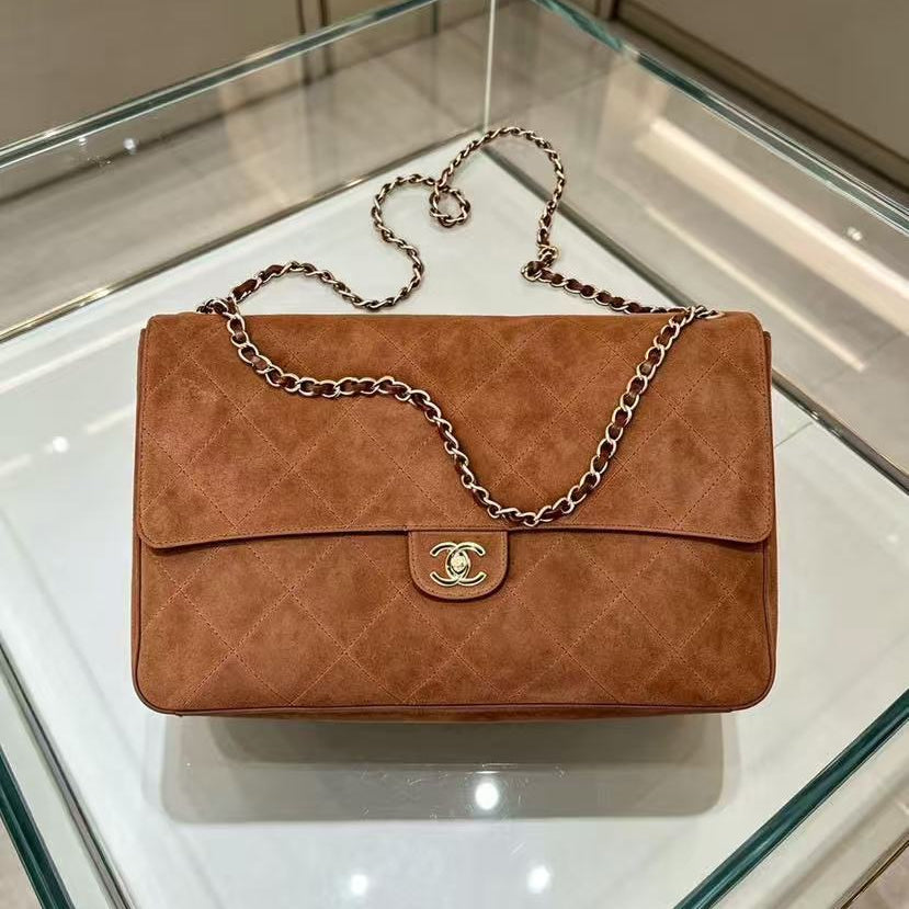 CC Souplissimo Maxi Flap 38.5cm Handbag Camel Suede Calfskin