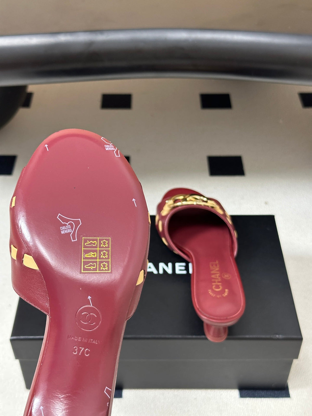 CC 26S High Heel Mule in Red Lambskin with Gold-Tone CC Logo