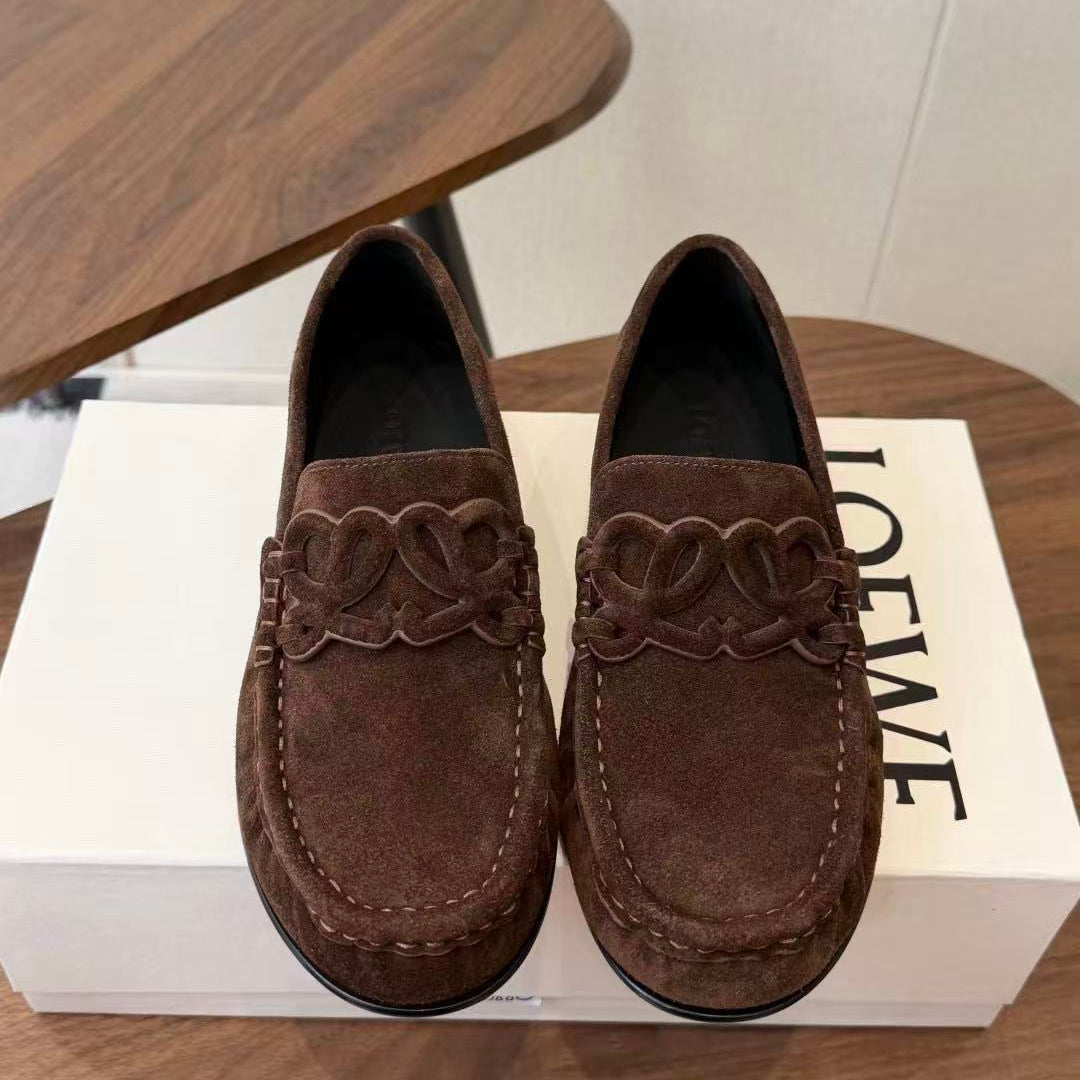Loewe Double L Loafer in Dark Brown Suede Calfskin