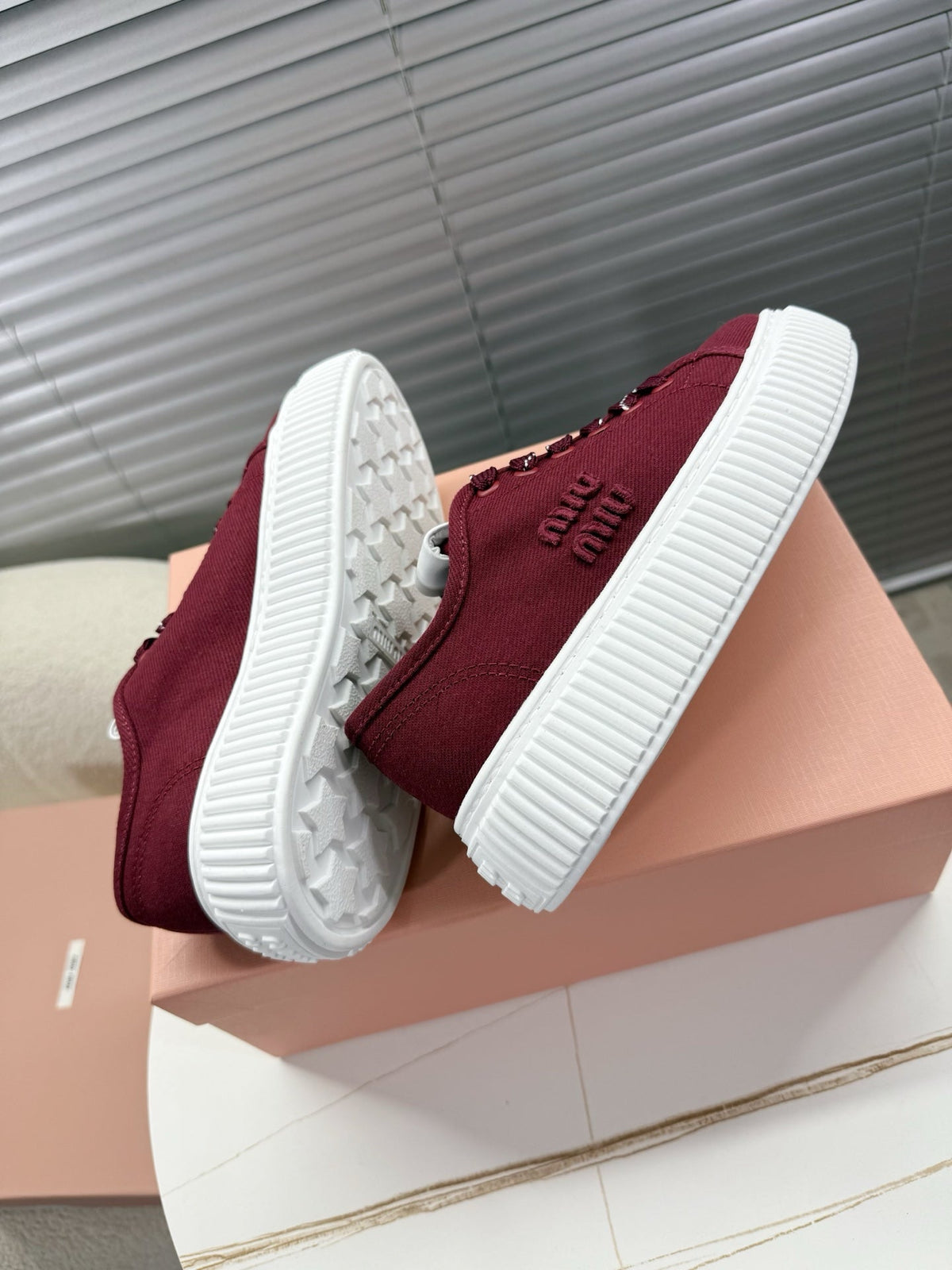 Miumiu 26s Platform Sneakers Dark Red Canvas