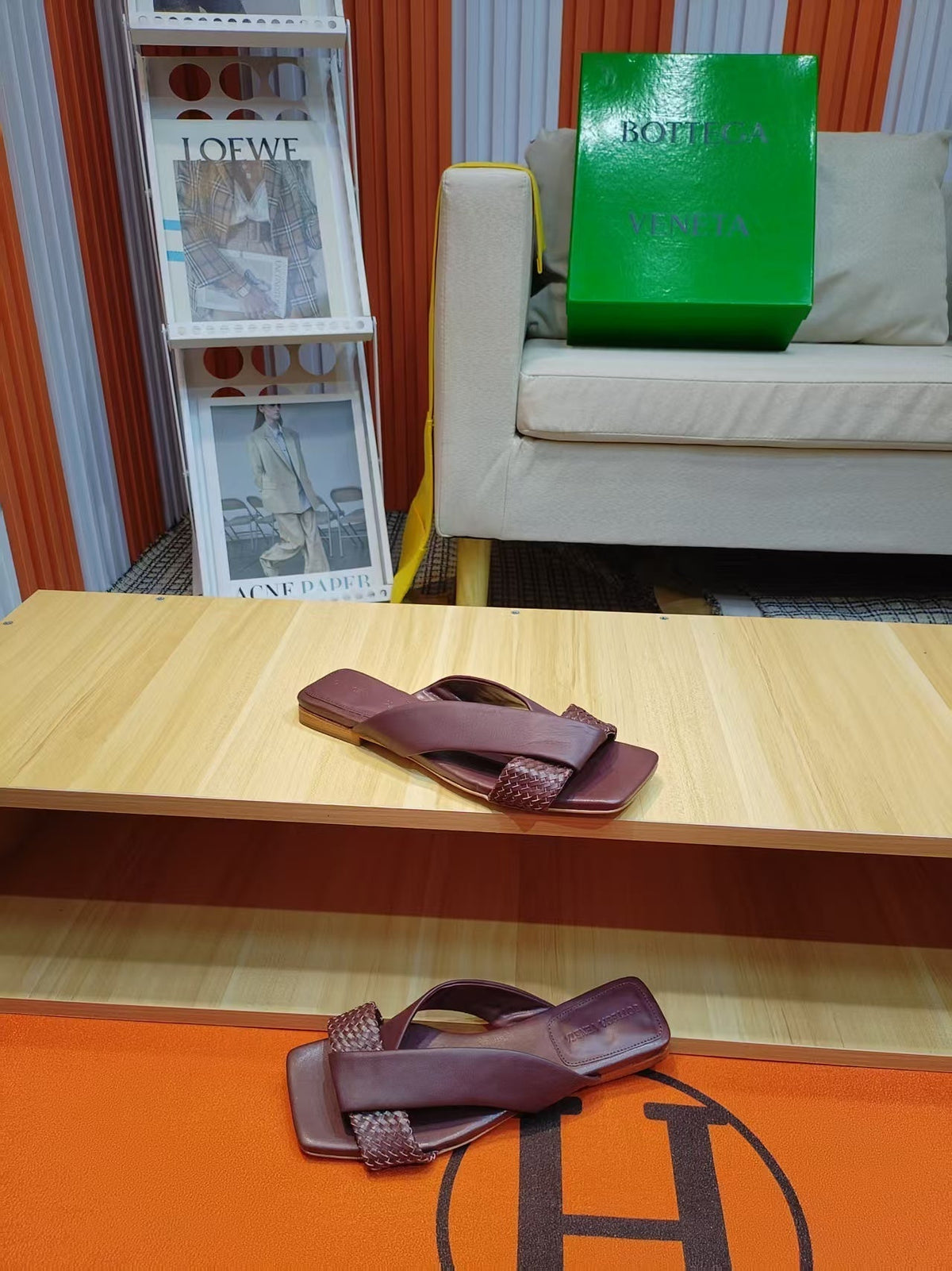 BV Riva Sandals Flat Woven Burgundy Leather 139878