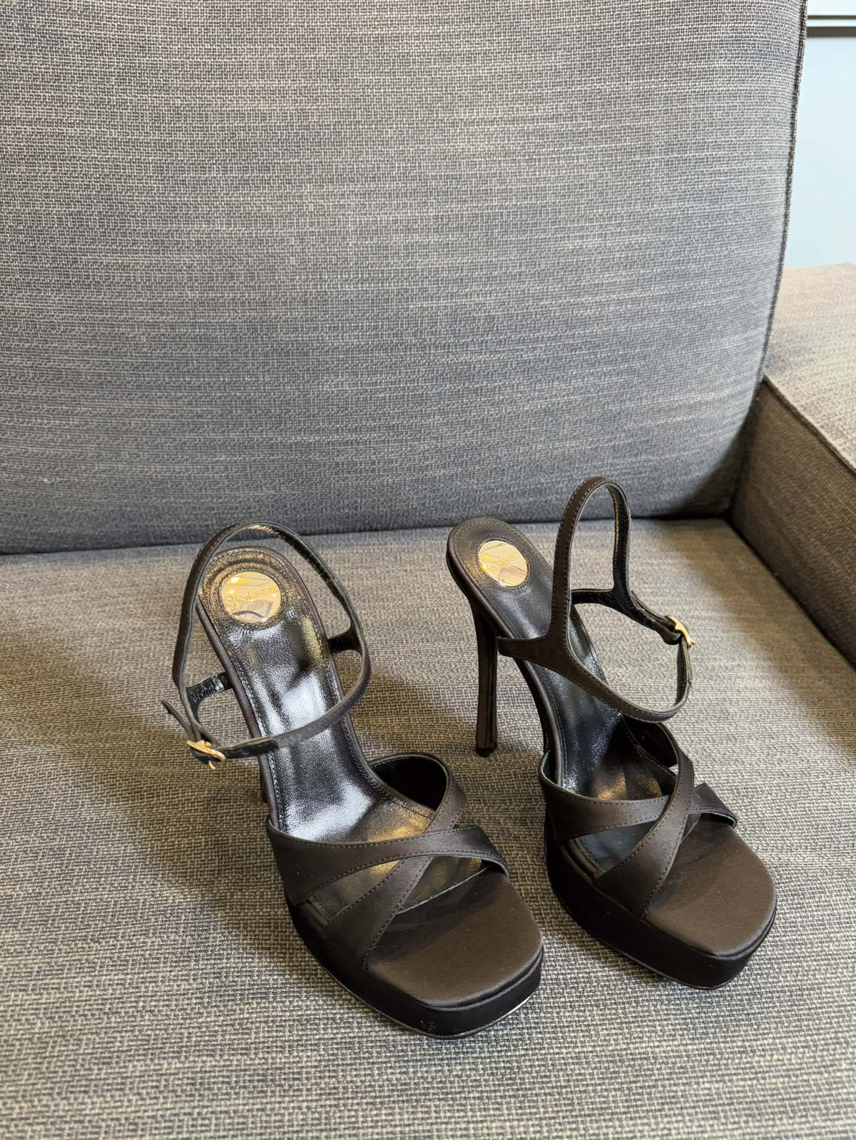 YSL 26S Cross-Strap Sandals 150 Mm Black Satin