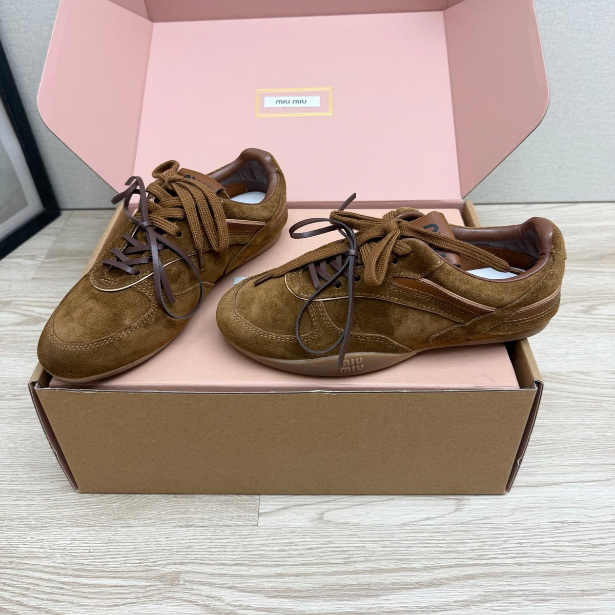 Miumiu 26s Sneakers Brown Suede Style 10