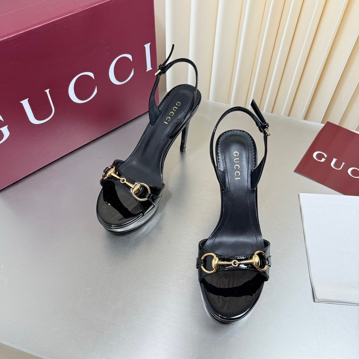 Gucci 26s Slingback Pump 10.5cm Black Glossy Calfskin