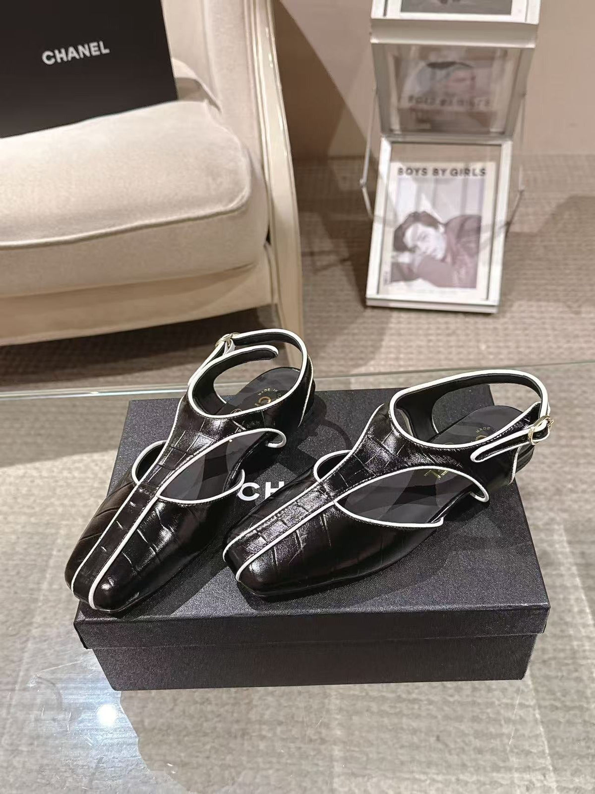 CC 26S Square-Toe Slingback Flats Detail Leather 148811