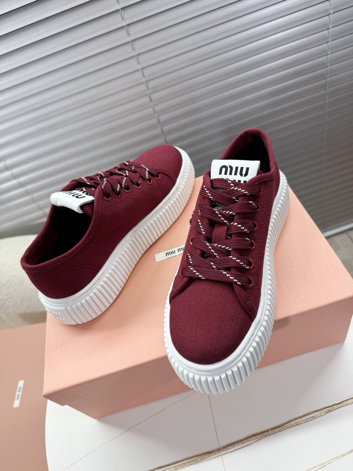 Miumiu 26s Platform Sneakers Dark Red Canvas