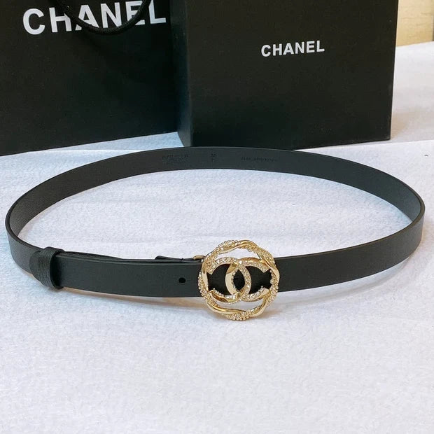 Chanel 2026 CC Rhinestone Twisted Belt 20mm Calfskin