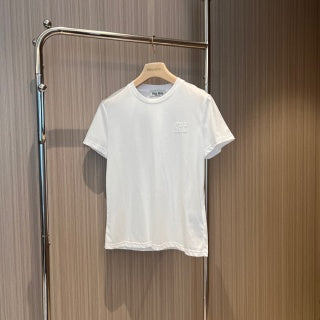 Miu Miu Letter Logo Patch Embroidered T-shirt Cotton