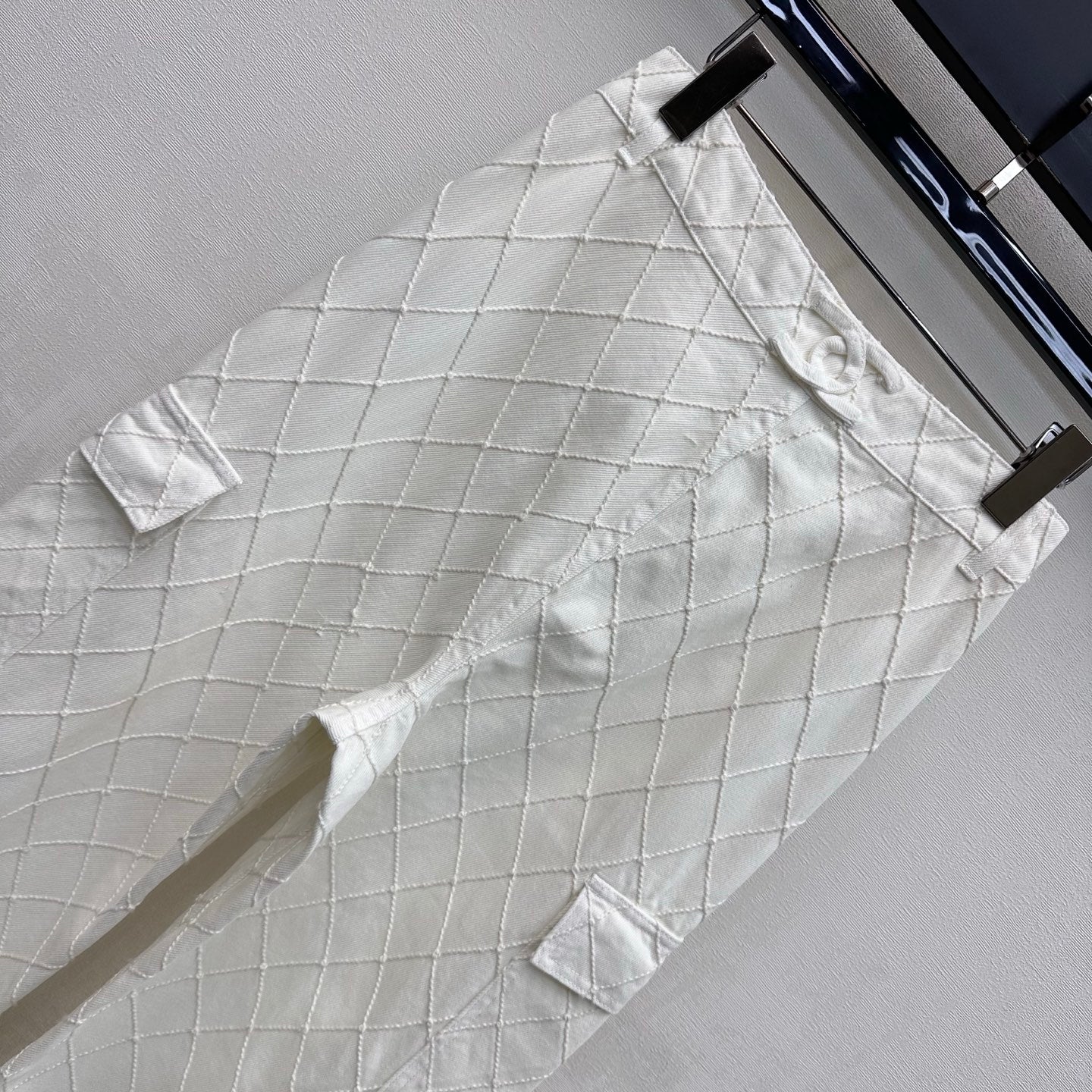 CC 26 Diamond-Patterned Denim Pants with Fold-Up Design in Cotton