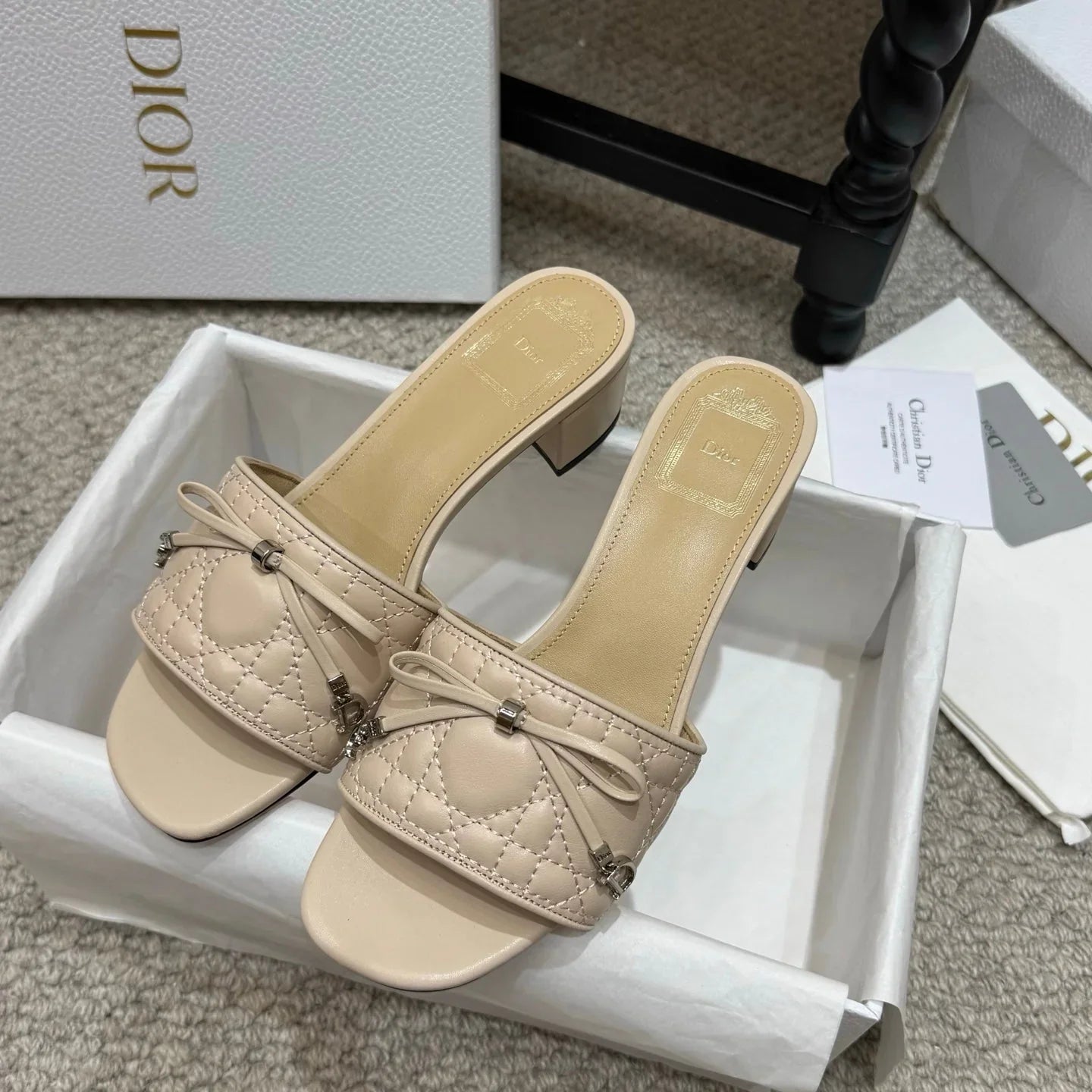 Dior 2026 Cannage Heeled Slide Sandal 4.5cm Sheepskin 932161