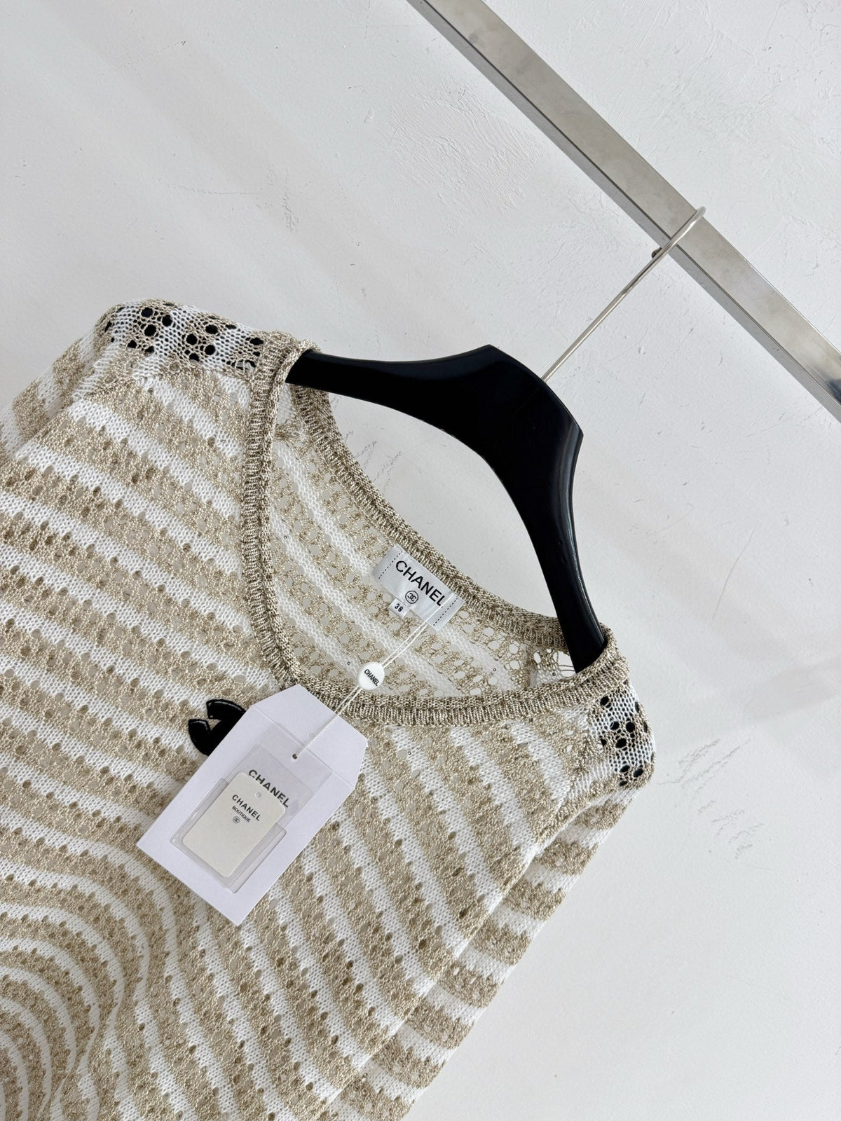 CC Striped V-Neck Sweater Double C Logo Wool 801965