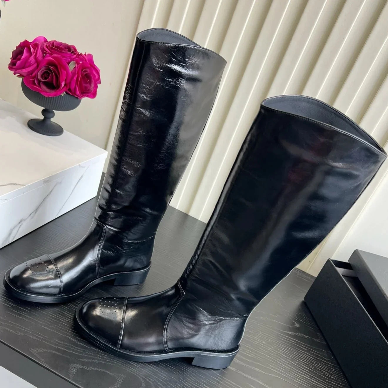 Chanel 2026 Perforated Toe Long Boots Patent Leather 977237
