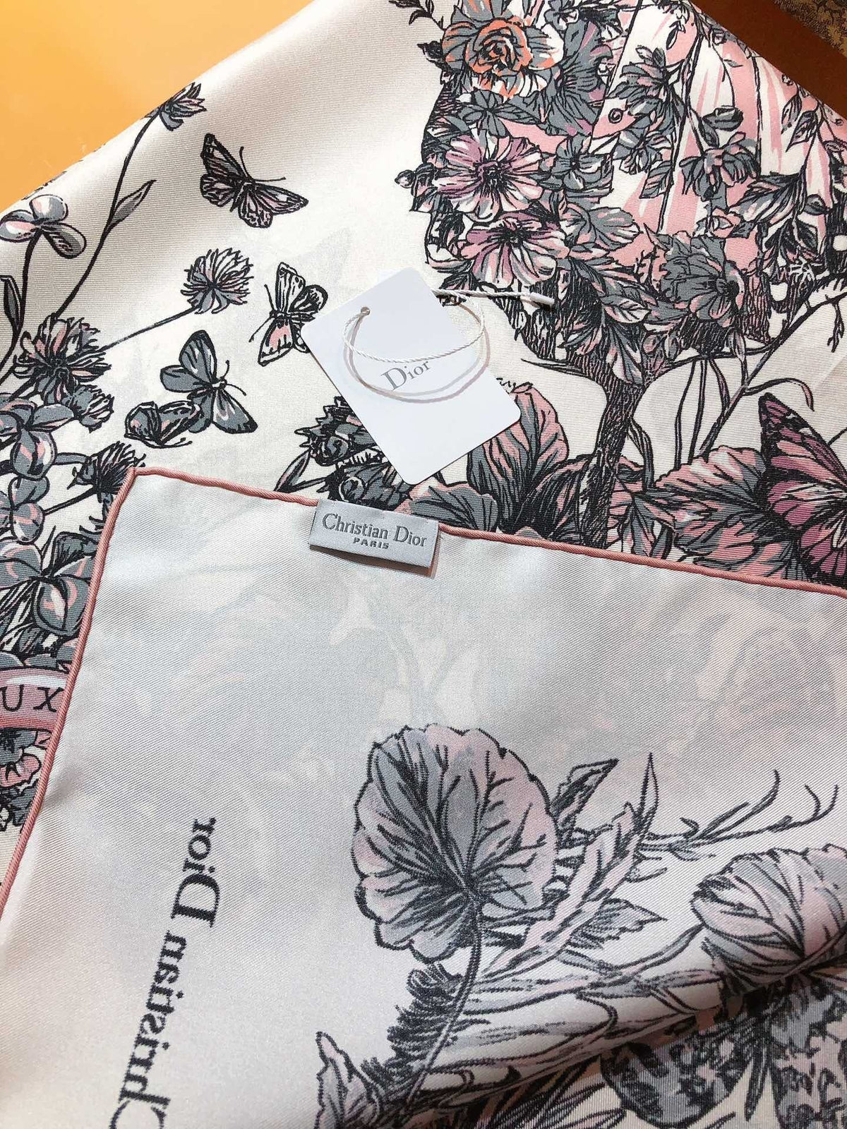 Dior 2026 Butterfly Scarf 90cm Pink White Silk 183760