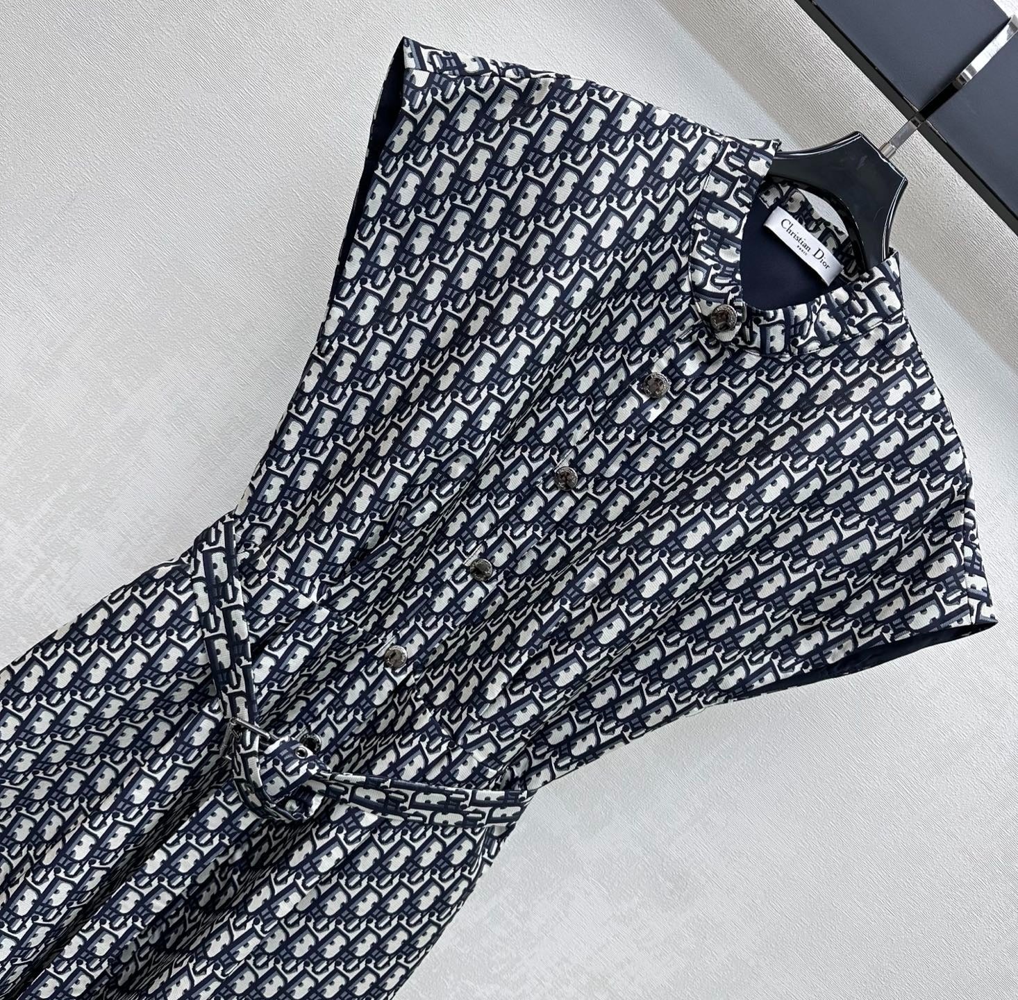 Dior 2026 Jacquard Waistband Dress Blue White Polyester 378703