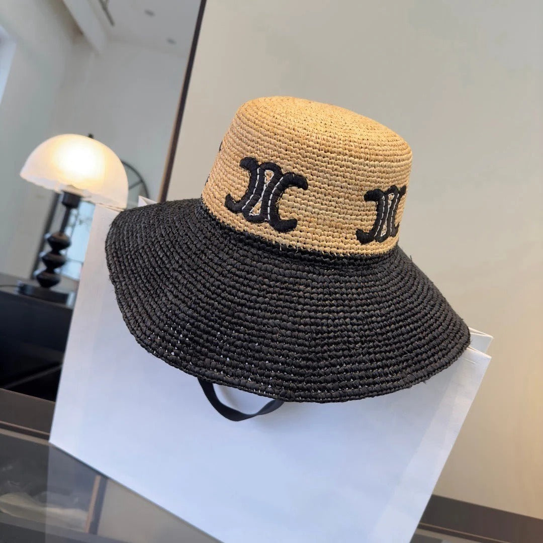 Celine Raffia Black Beige Straw Hat 269031