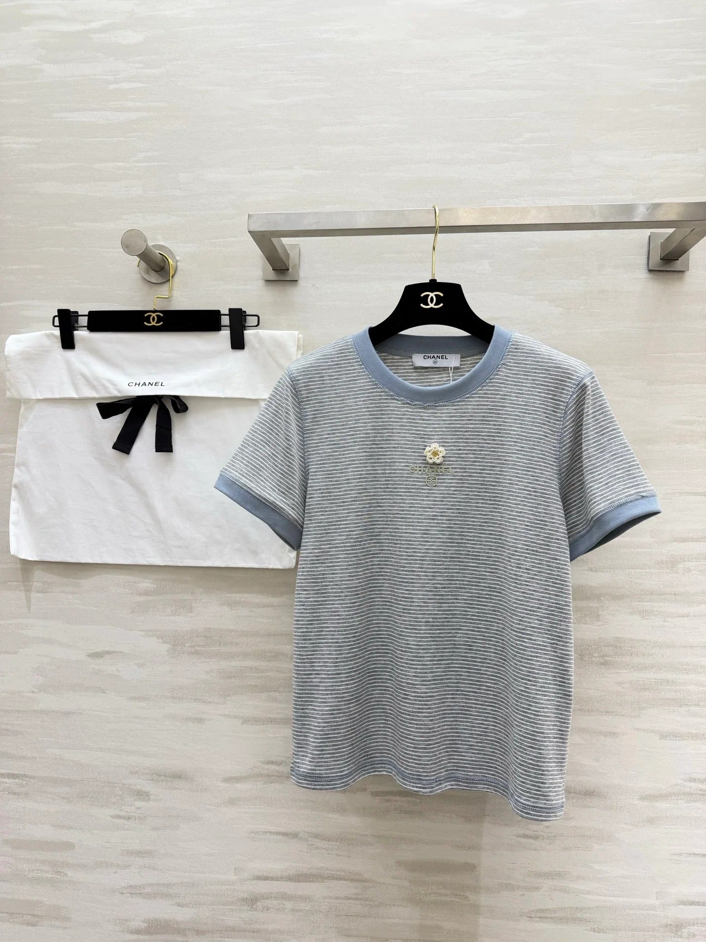Chanel 2026 Camellia Striped T-Shirt Cotton 213368