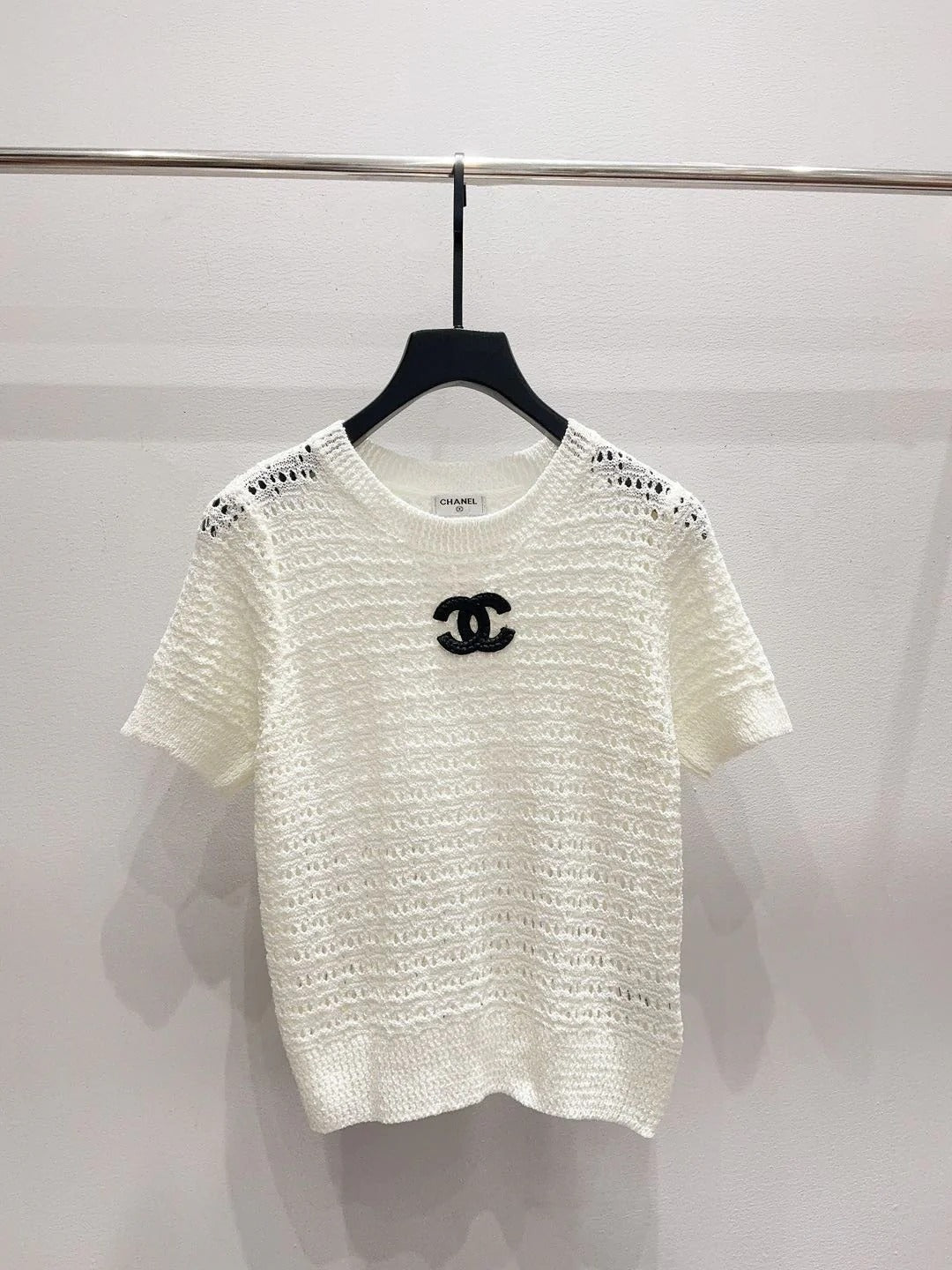 Chanel 2026 Knitted T-shirt Black Pink White Wool 355300