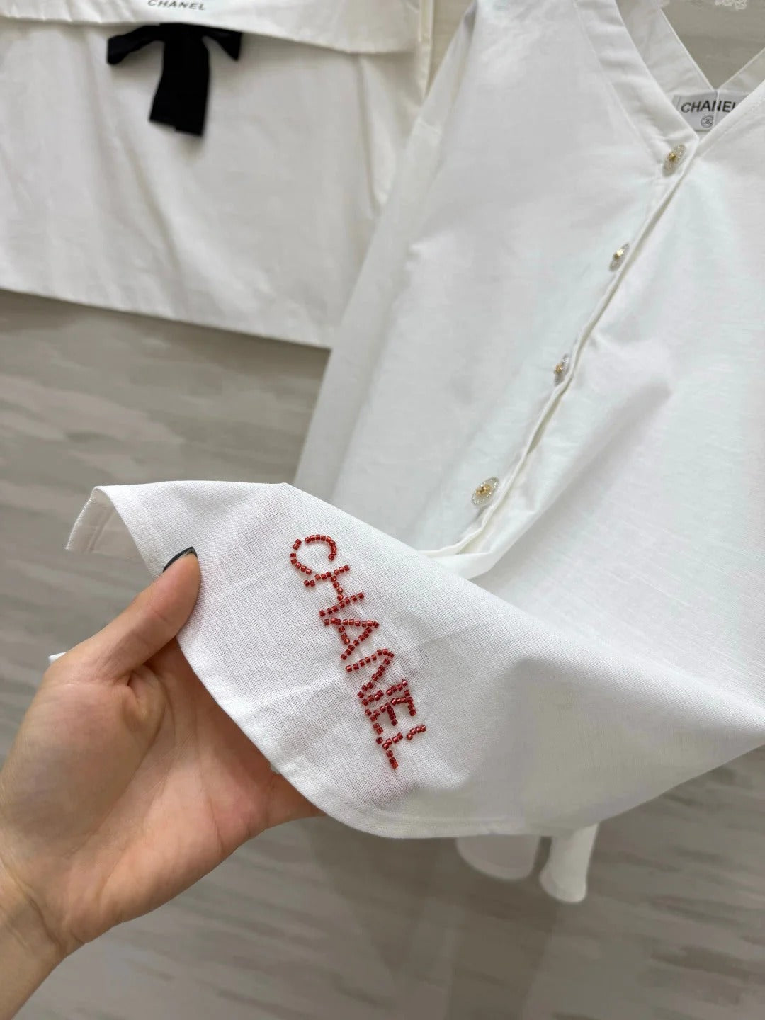 Chanel 2026 V-neck Embroidered Shirt White Cotton 264702