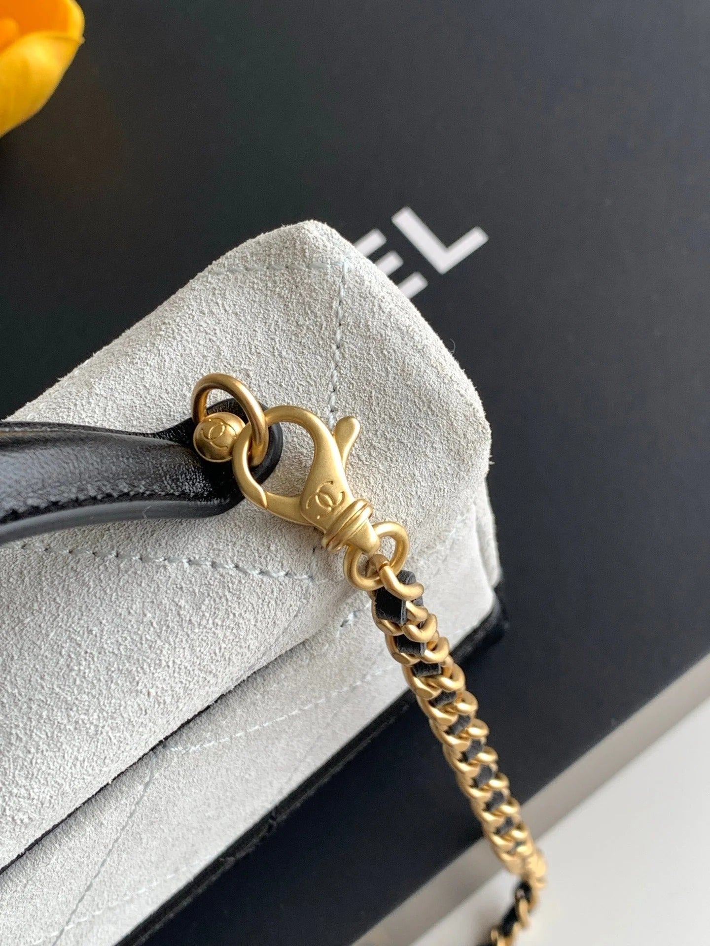 Chanel 2026 Vanity With Chain 19.5cm White Black Suede Lambskin 348254