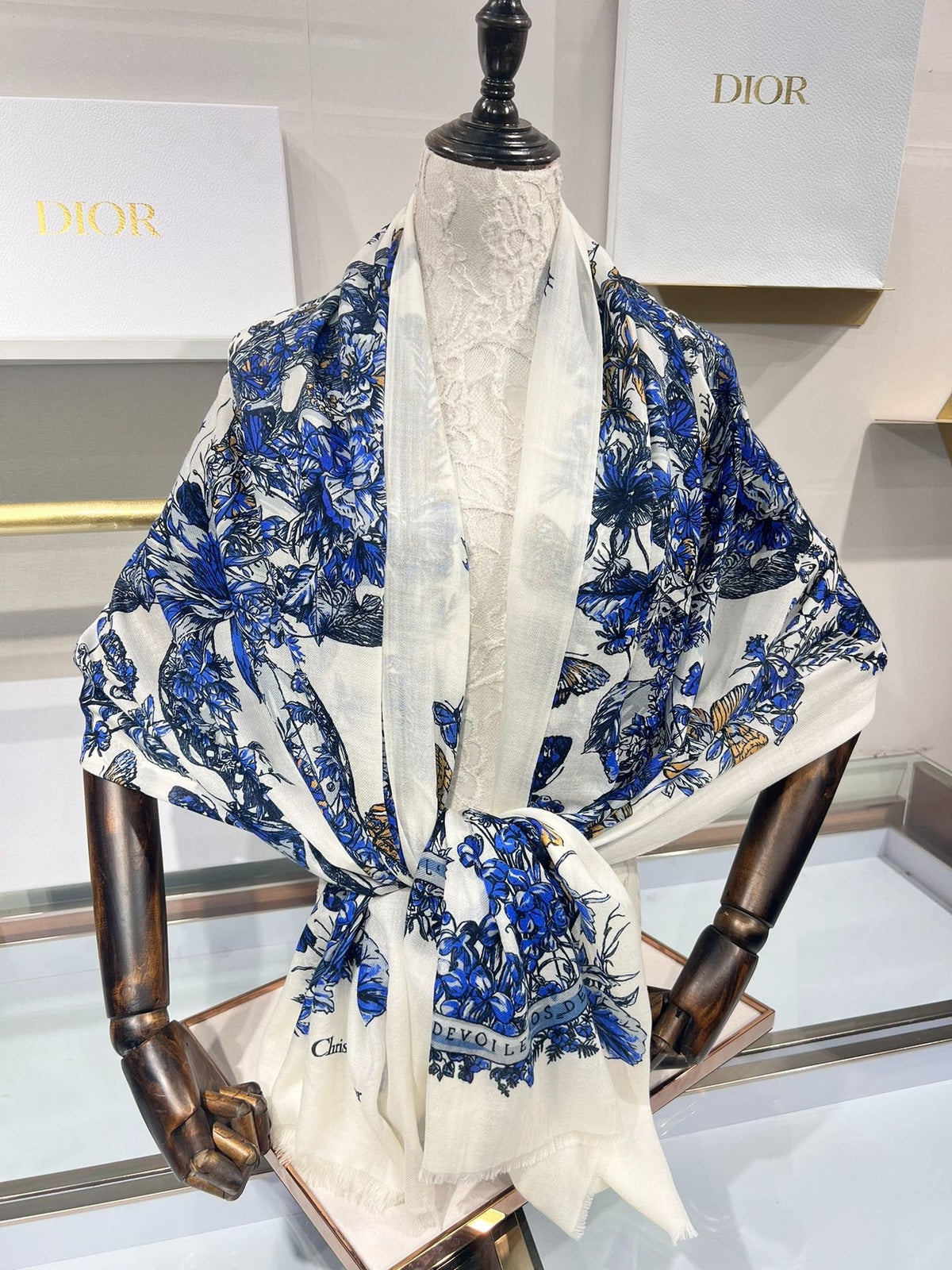 Dior 2026 Butterfly Scarf 90cm Pink White Silk 183760 (Copy)