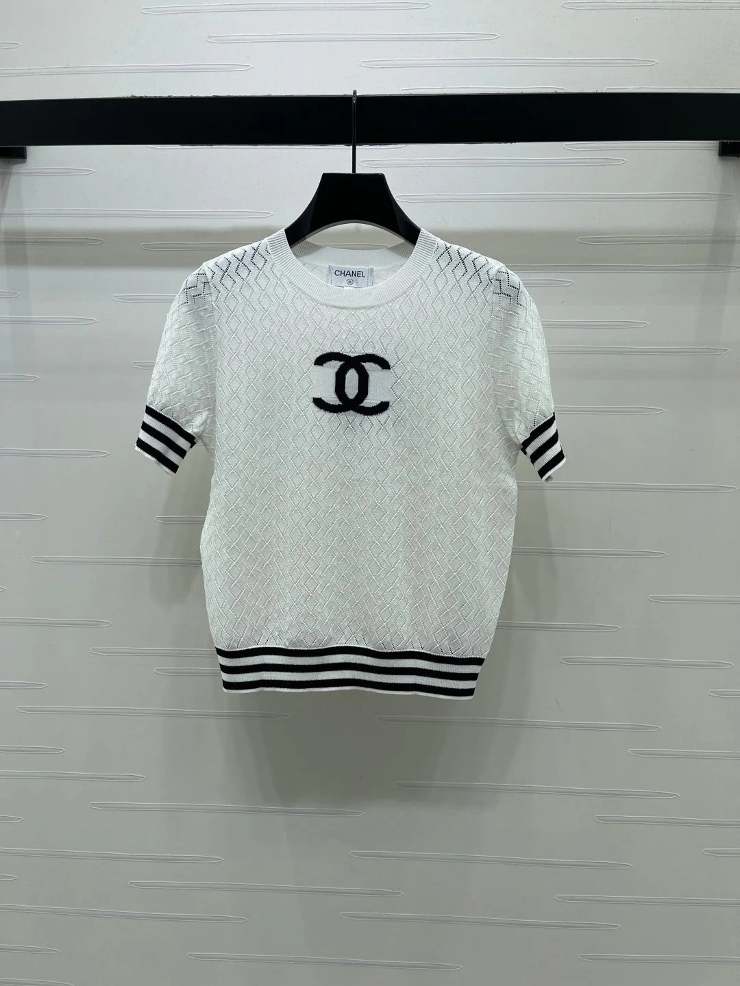 Chanel 2026 Pattern Hollow-Out Round Neck Knitted Short Sleeve Cotton 394026