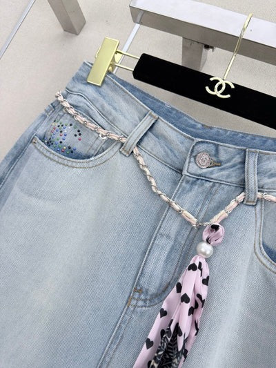 Chanel 2026 Straight-leg Jeans With Double C Rhinestone Blue Cotton 358054