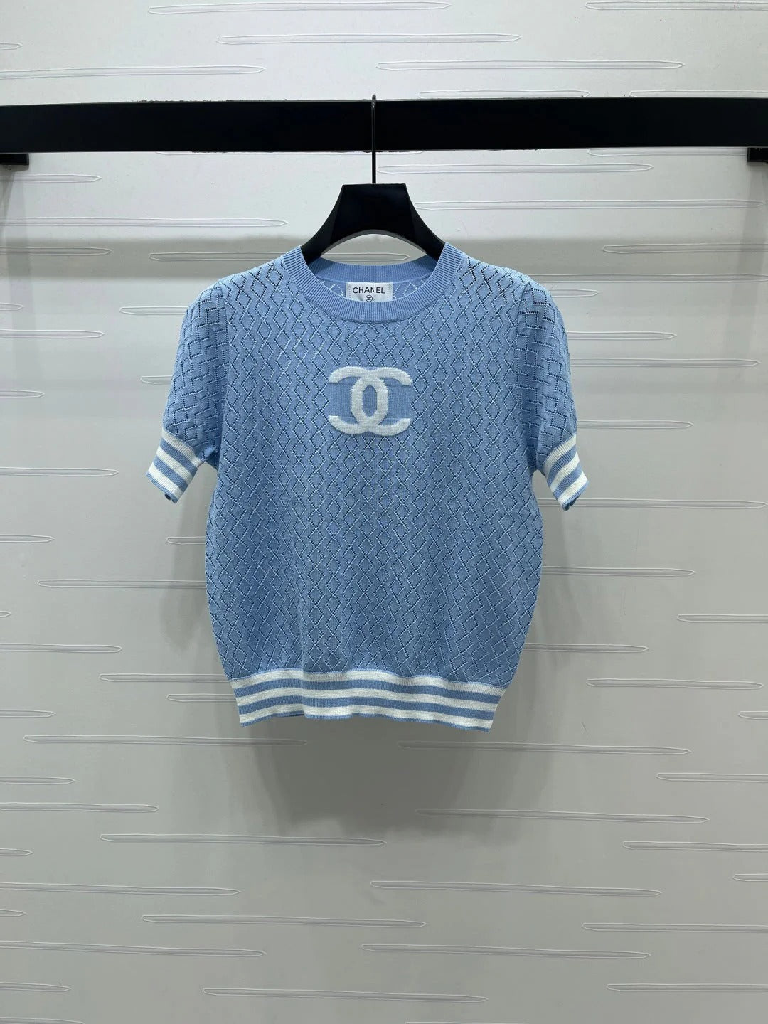 Chanel 2026 Pattern Hollow-Out Round Neck Knitted Short Sleeve Cotton 394026