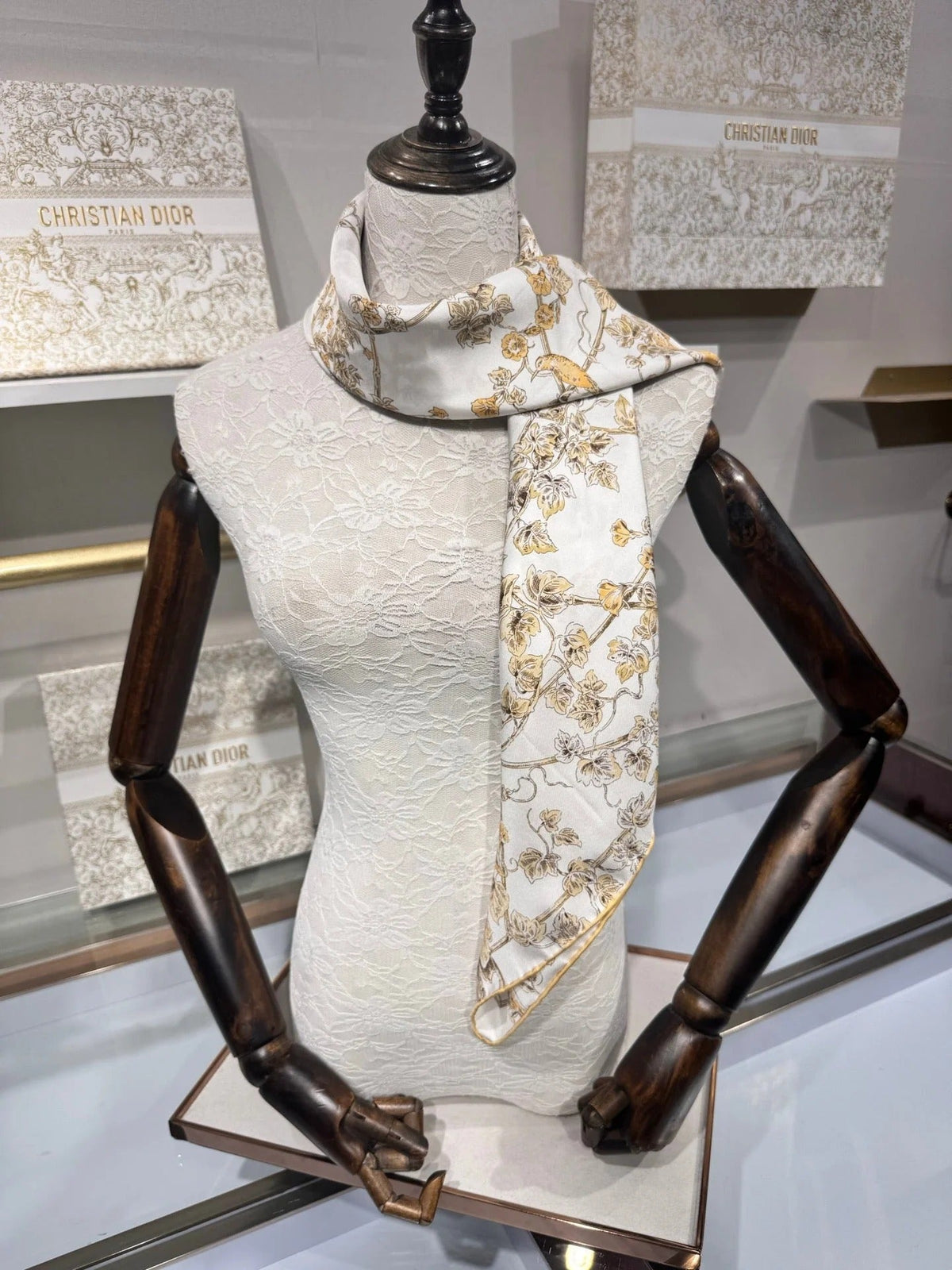 Dior 2026 Jardin D-Etoile Scarf 90cm White Mix Yellow Silk 203386